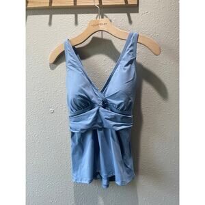 Lands End Women’s Tankini Swim Top Swim Suit Light Blue S 6-8 DD